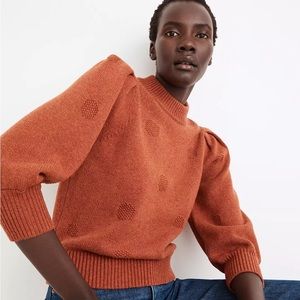 Madewell Dotted Eaton Puff-Sleeve Pullover Sweater in Cotton-Merino Yarn XXS